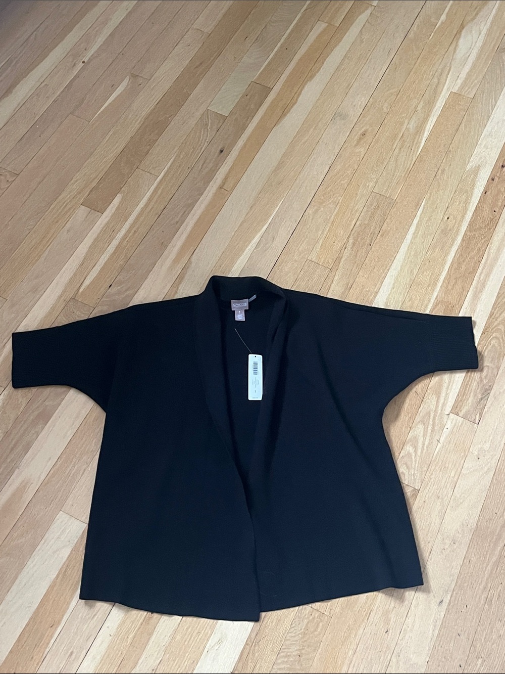 NWT Chicos Open Front Short Sleeve Cardigan COTTON- Black 1